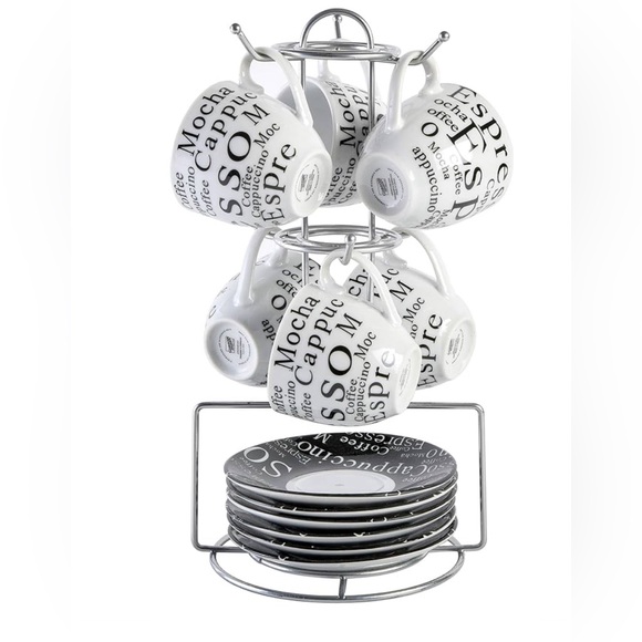 Espresso Porcelain Saucer Set, 13PC Cups Stand, White/Black. Never used. - Picture 4 of 5